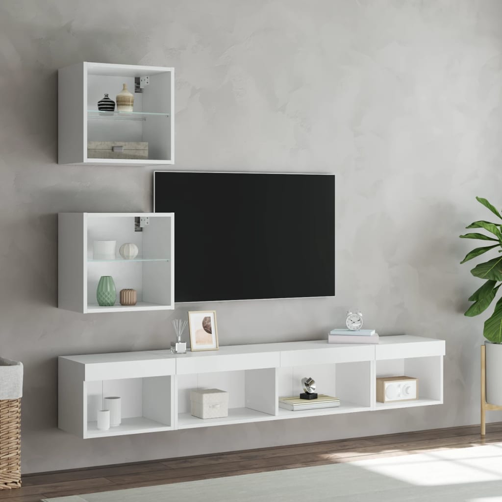 5 Piece TV Wall Units with LED White Engineered Wood