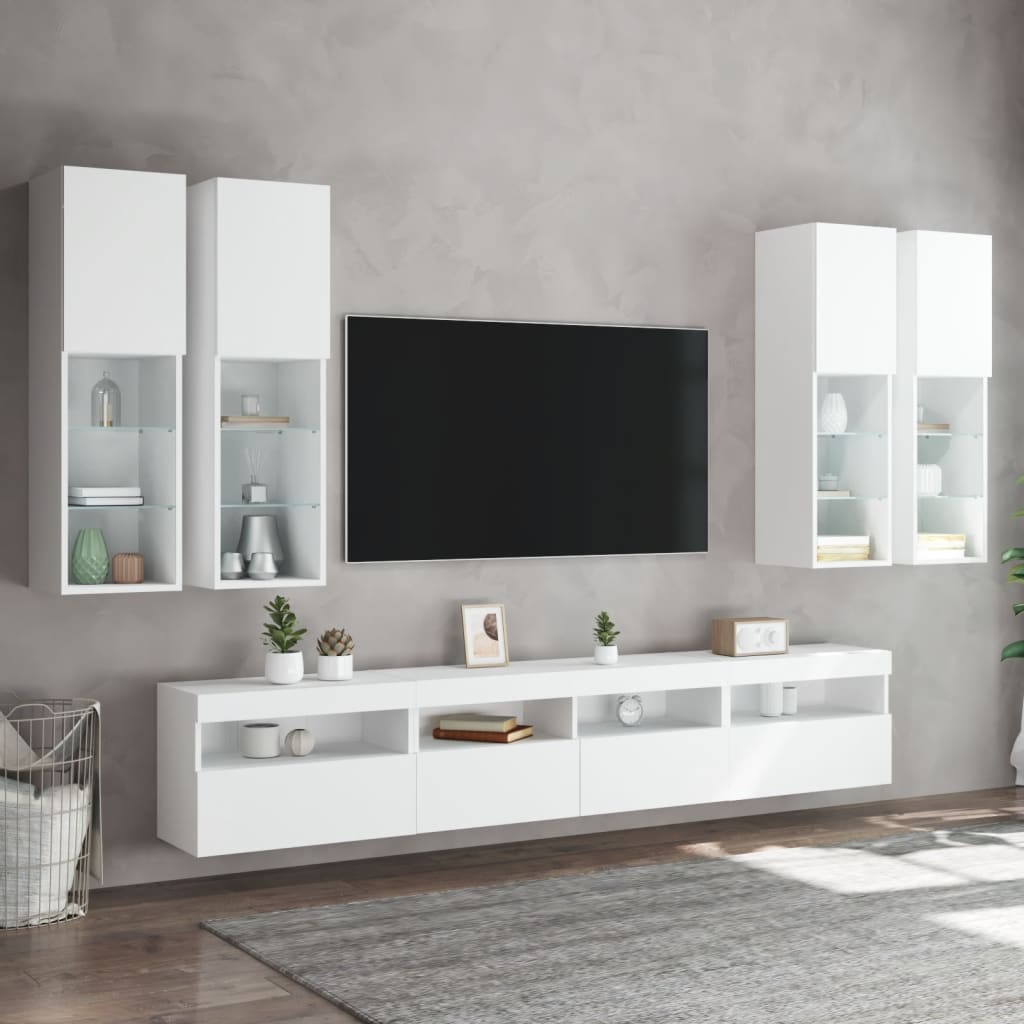 7 Piece TV Wall Cabinet Set with LED Lights White