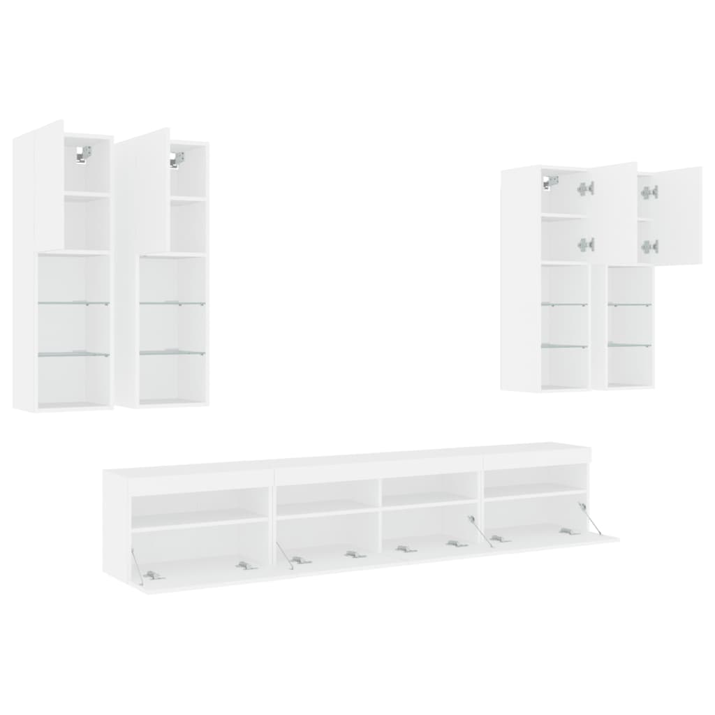 7 Piece TV Wall Cabinet Set with LED Lights White