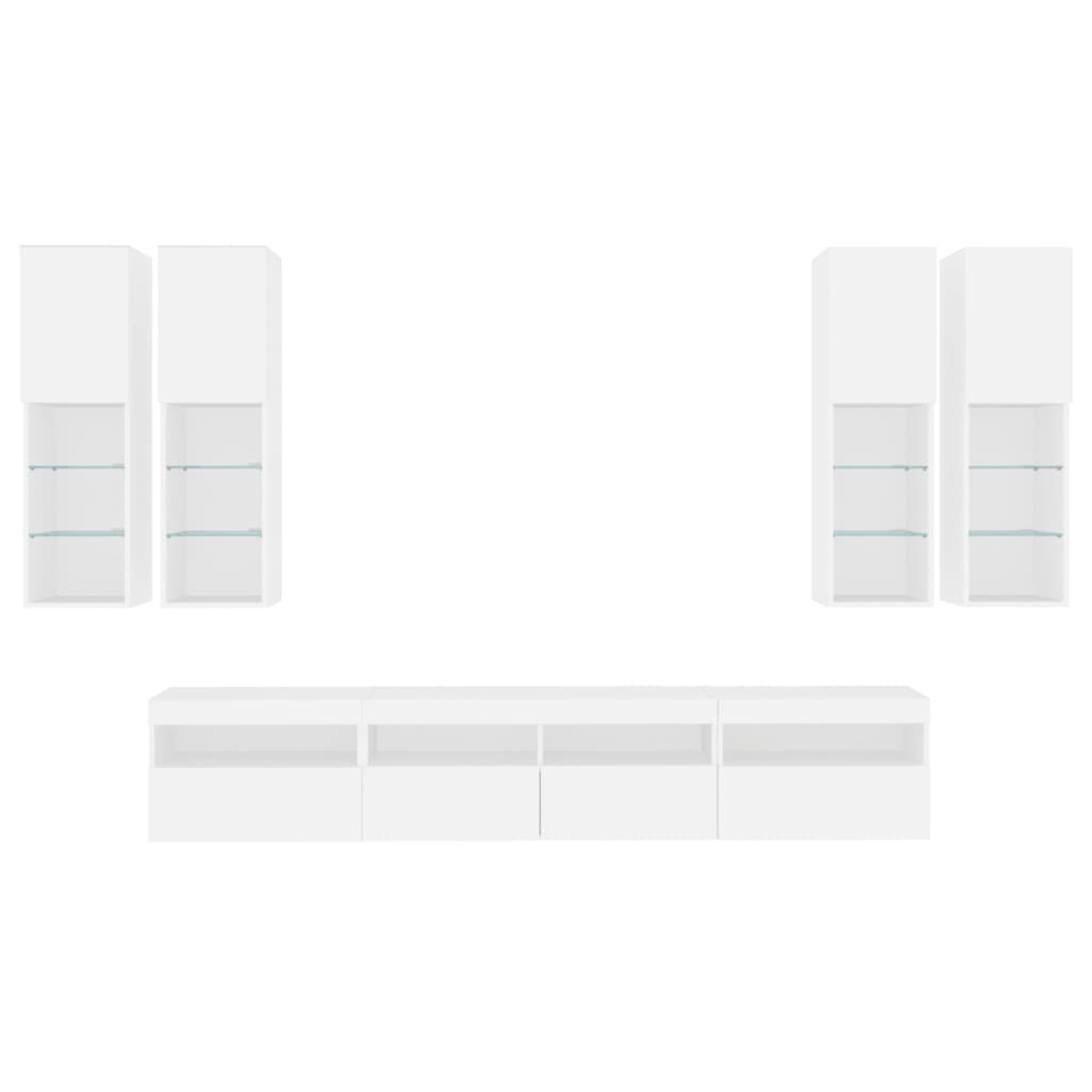 7 Piece TV Wall Cabinet Set with LED Lights White