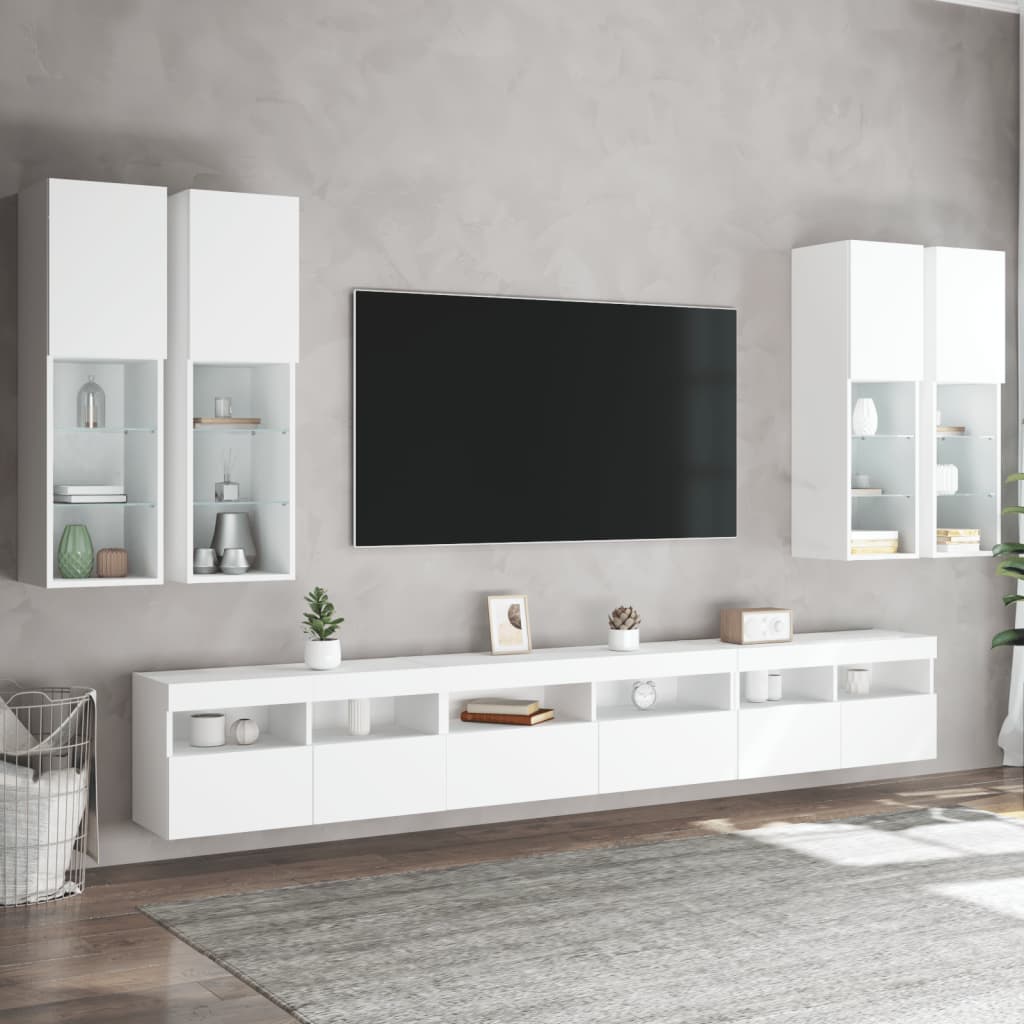 7 Piece TV Wall Cabinet Set with LED Lights White