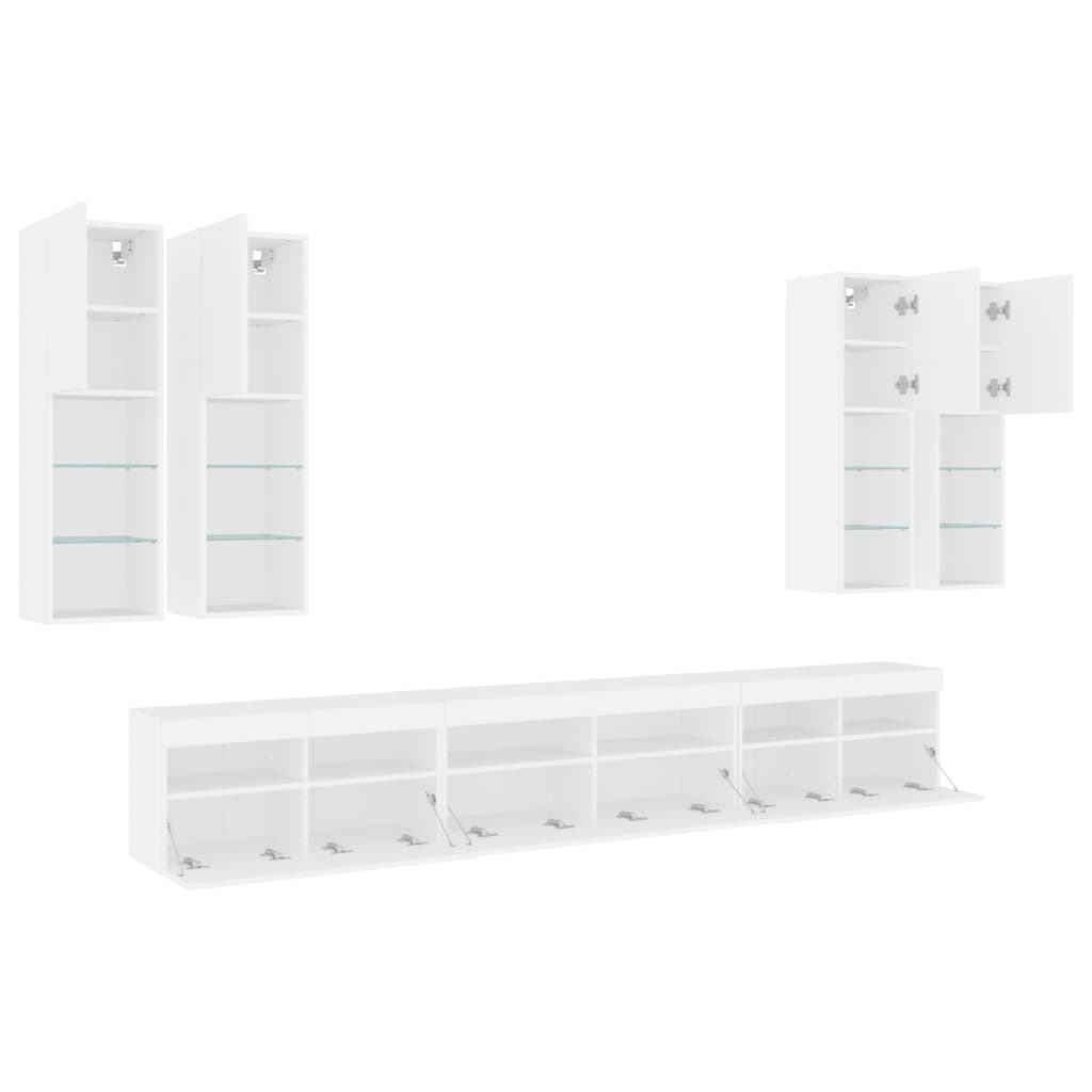 7 Piece TV Wall Cabinet Set with LED Lights White