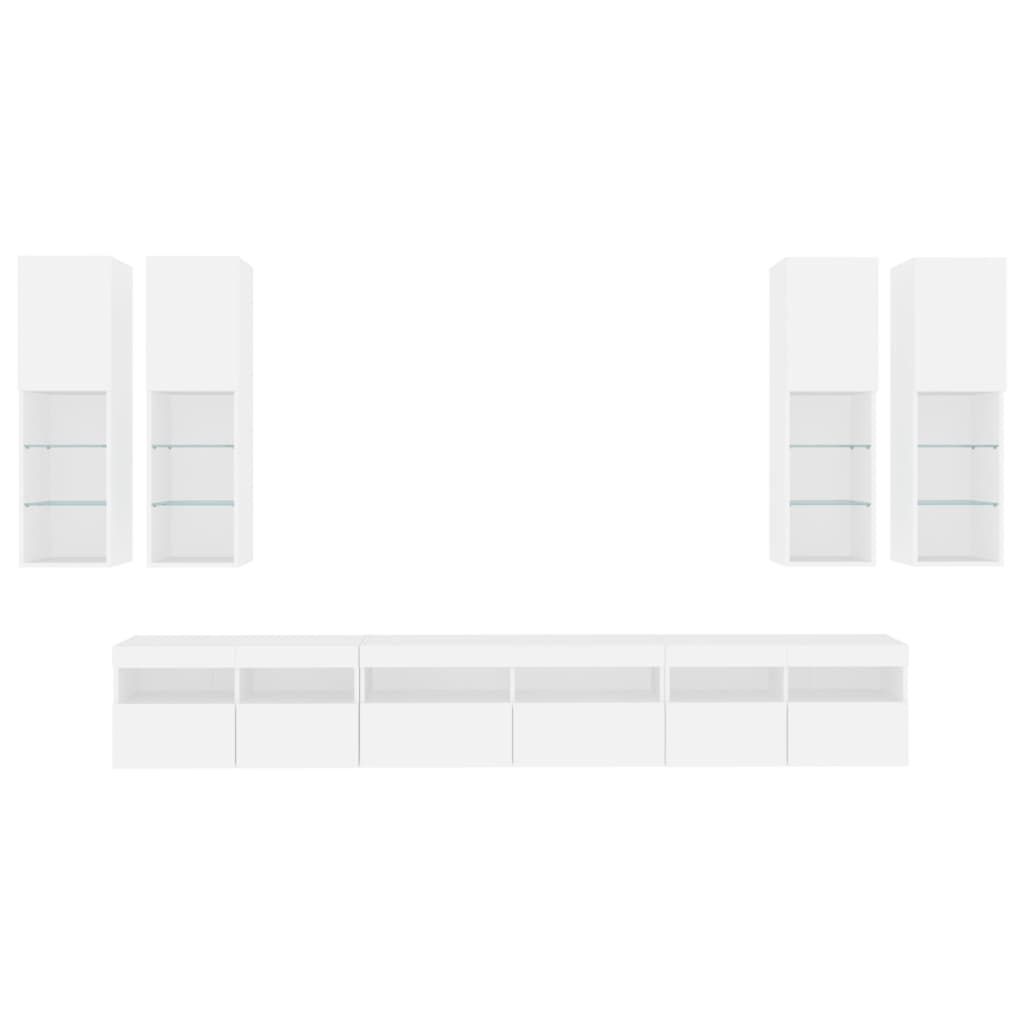 7 Piece TV Wall Cabinet Set with LED Lights White