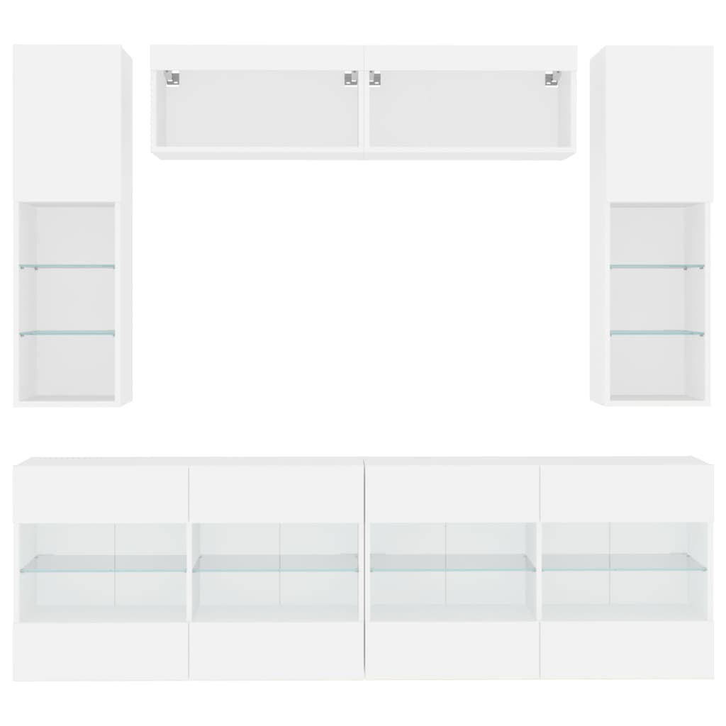 6 Piece TV Wall Cabinet Set with LED Lights White