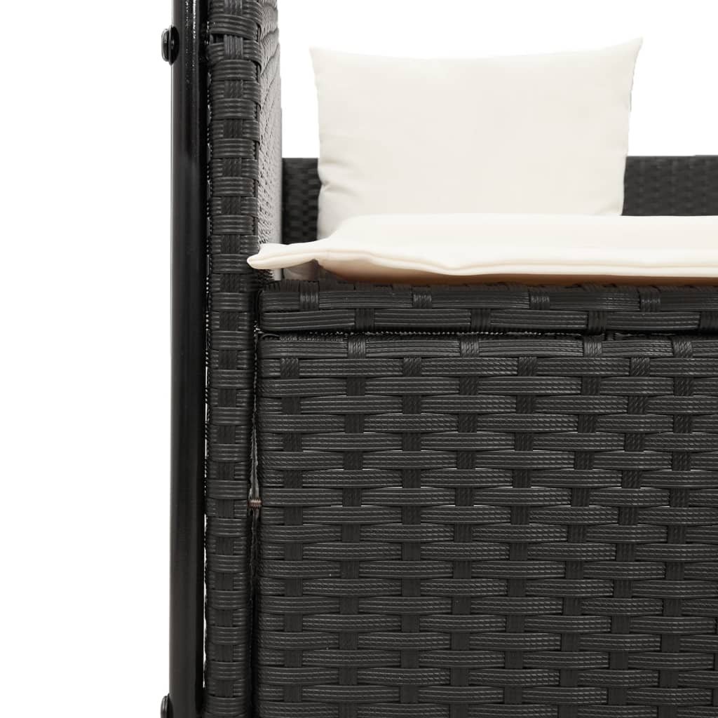 Double Sun Lounger with Roof and Curtains Black Poly Rattan