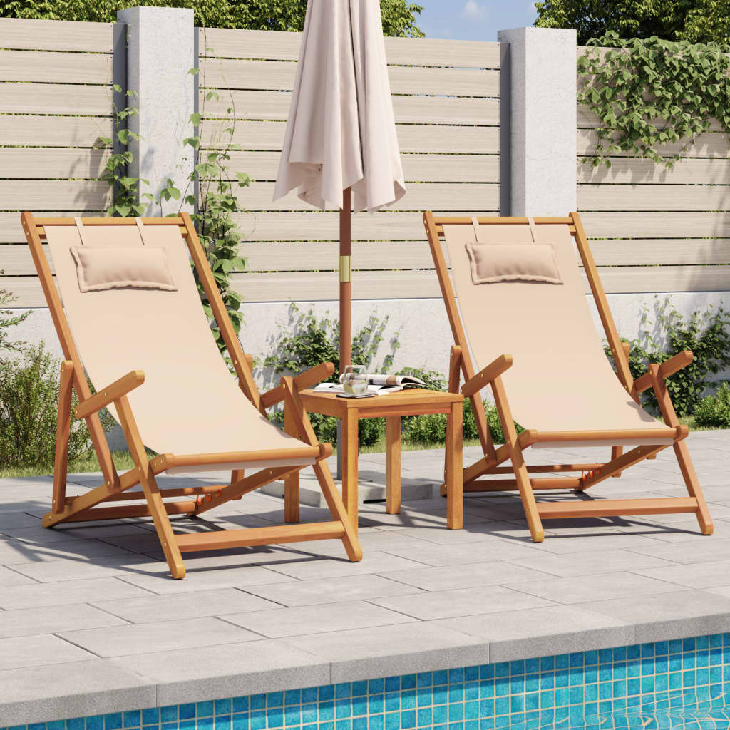 Folding Chair Beige Solid Wood Eucalyptus and Fabric