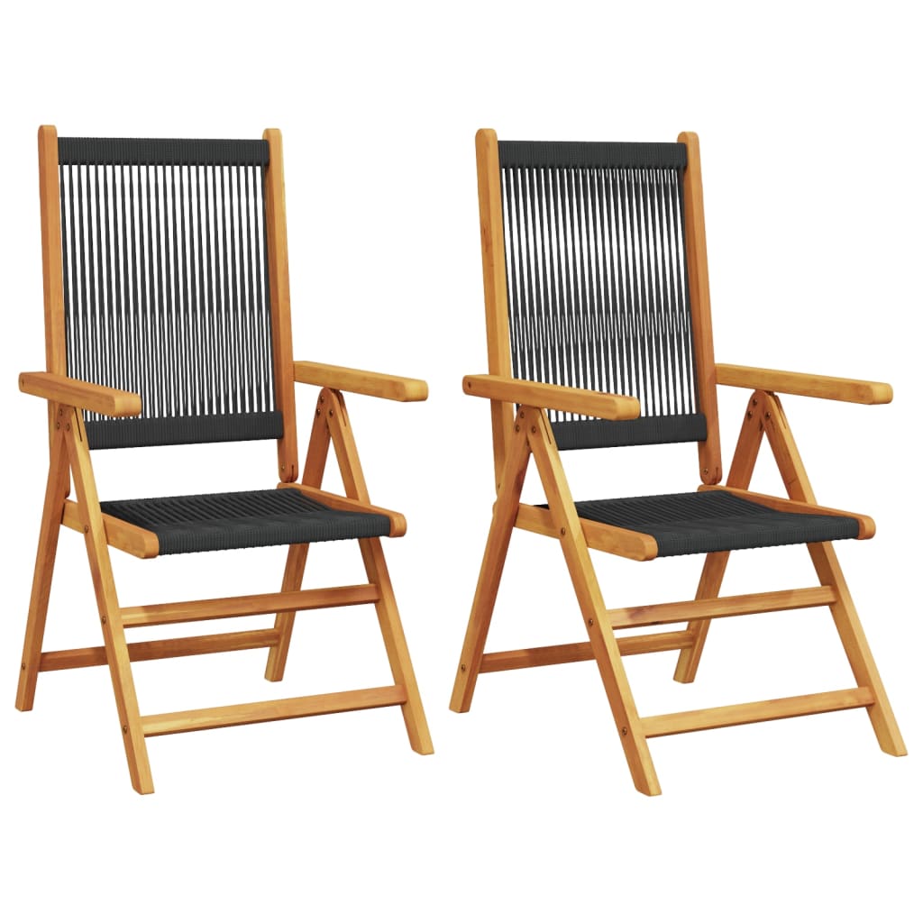 Folding Chairs 2 pcs Black Solid Wood Acacia and Polypropylene