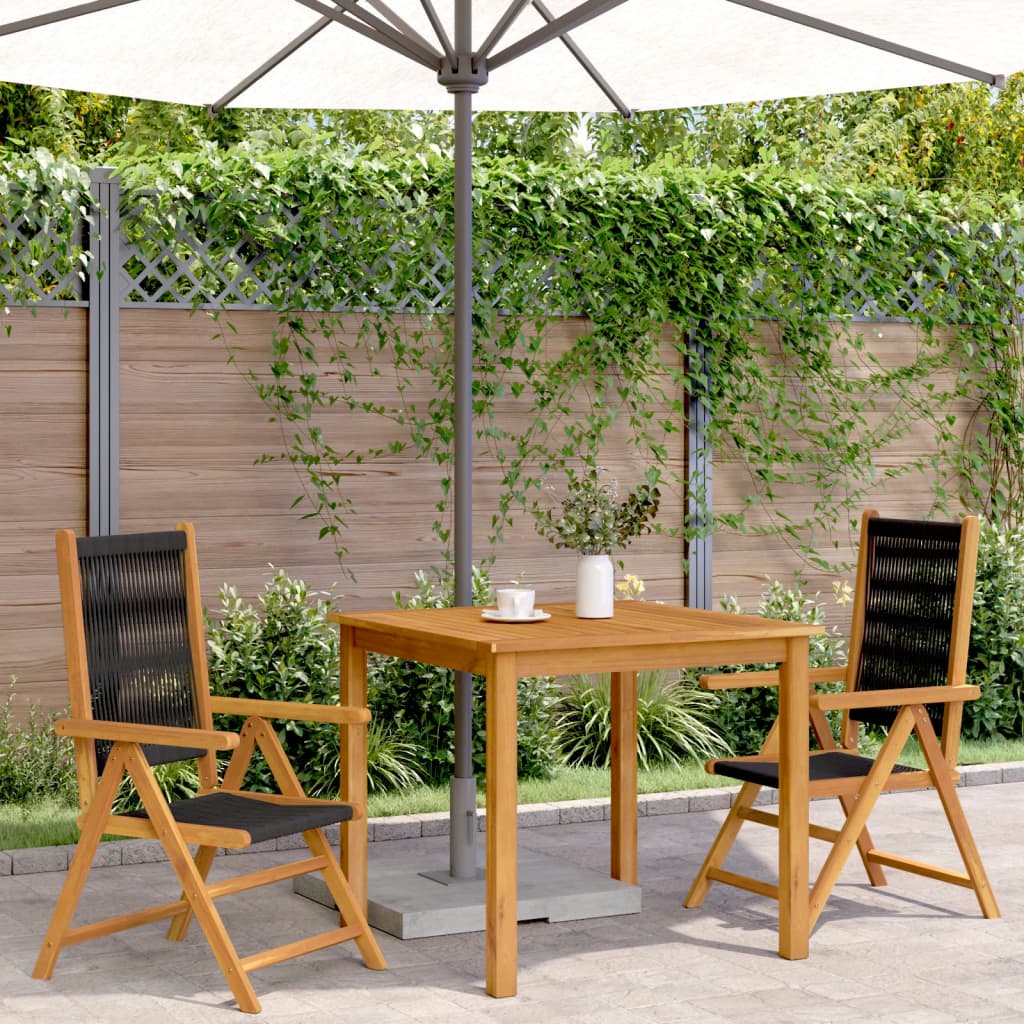 Folding Chairs 2 pcs Black Solid Wood Acacia and Polypropylene