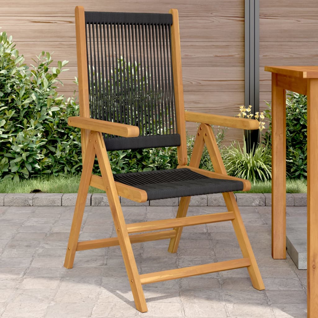 Folding Chairs 2 pcs Black Solid Wood Acacia and Polypropylene