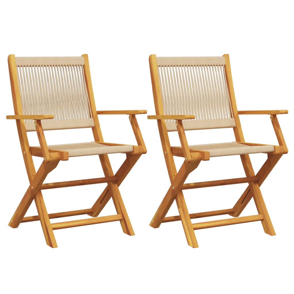 Folding Chairs 2 pcs Beige Solid Wood Acacia and Polypropylene