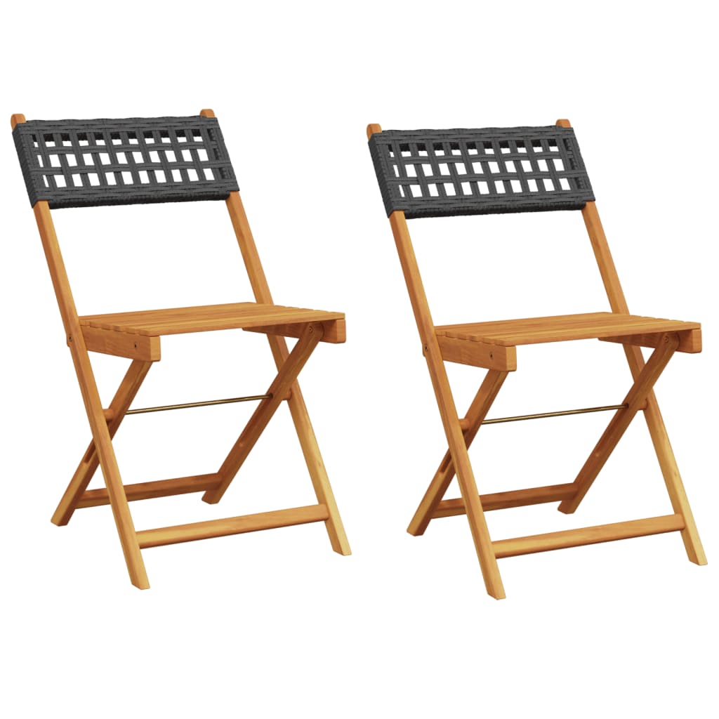 Folding Chairs 2 pcs Black Solid Wood Acacia and Poly Rattan