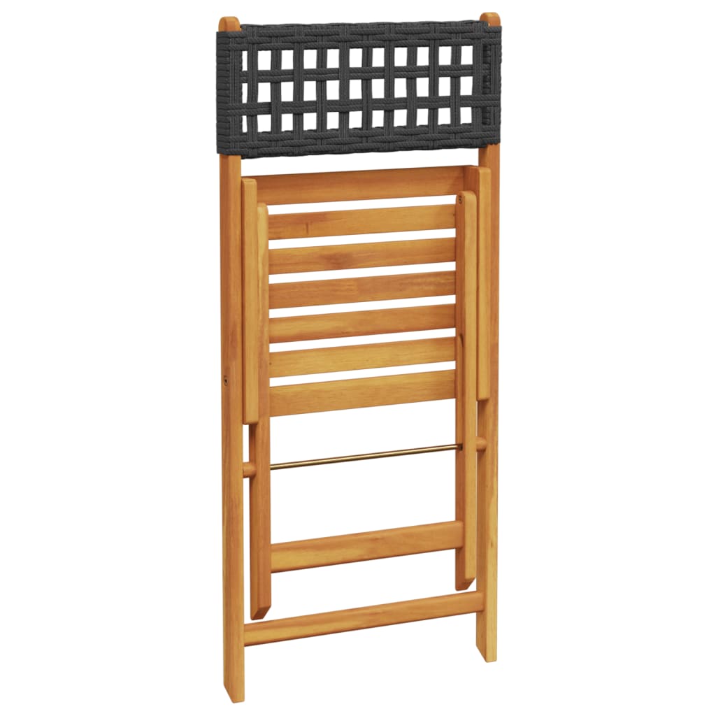 Folding Chairs 2 pcs Black Solid Wood Acacia and Poly Rattan