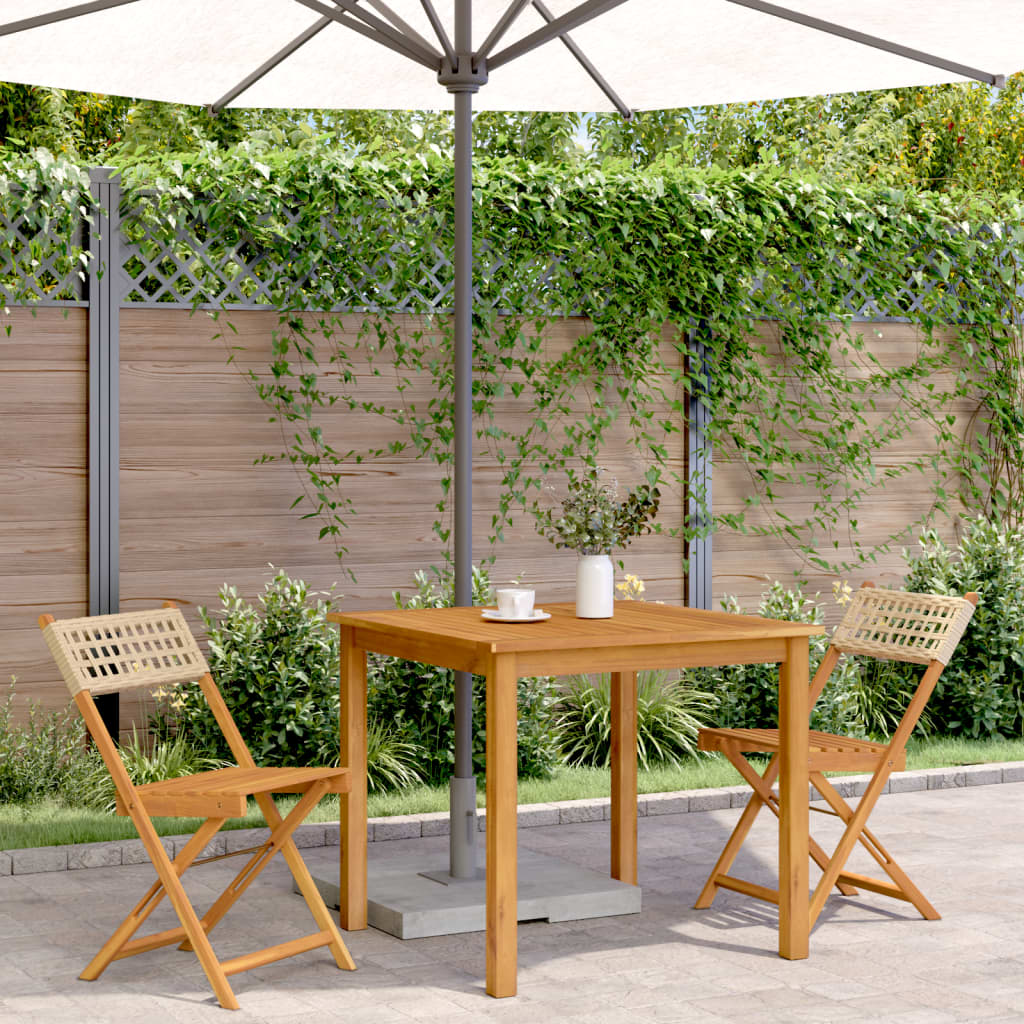 Folding Chairs 2 pcs Beige Solid Wood Acacia and Poly Rattan