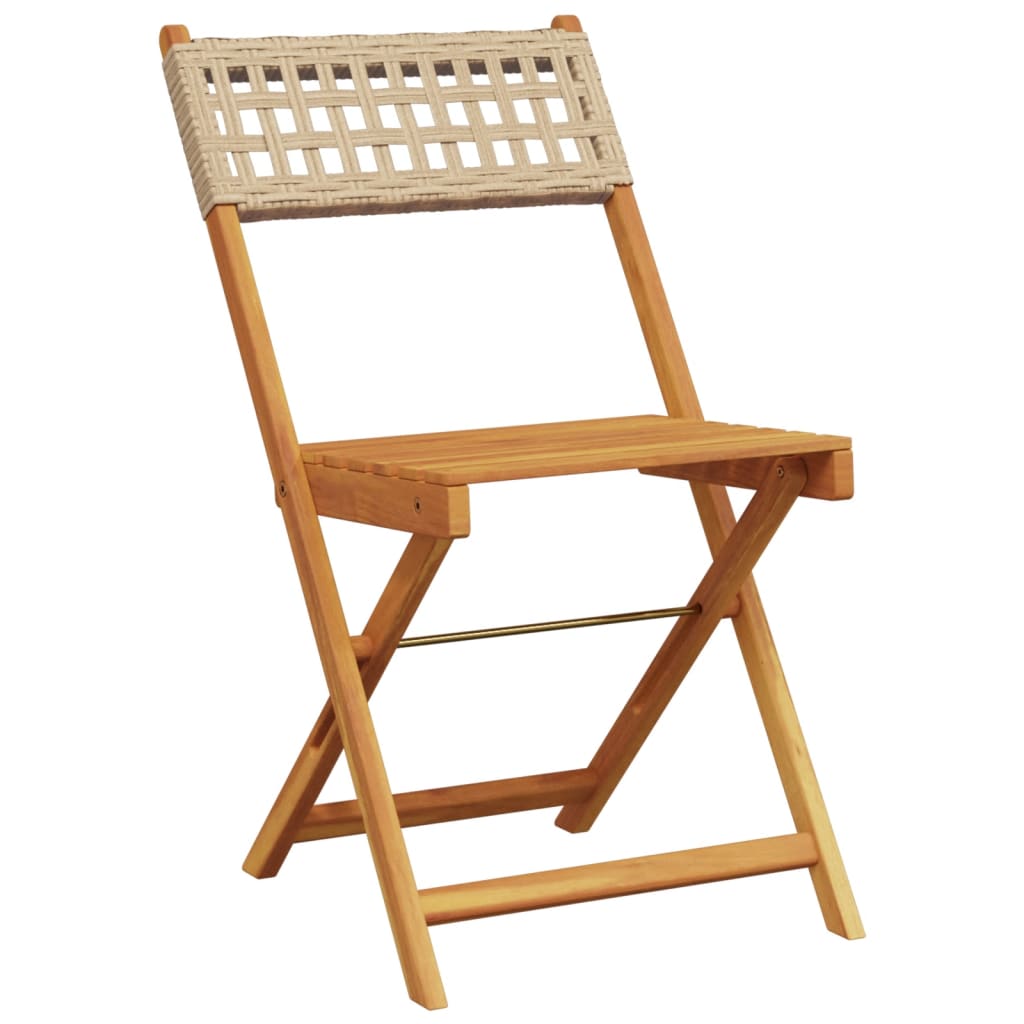 Folding Chairs 2 pcs Beige Solid Wood Acacia and Poly Rattan