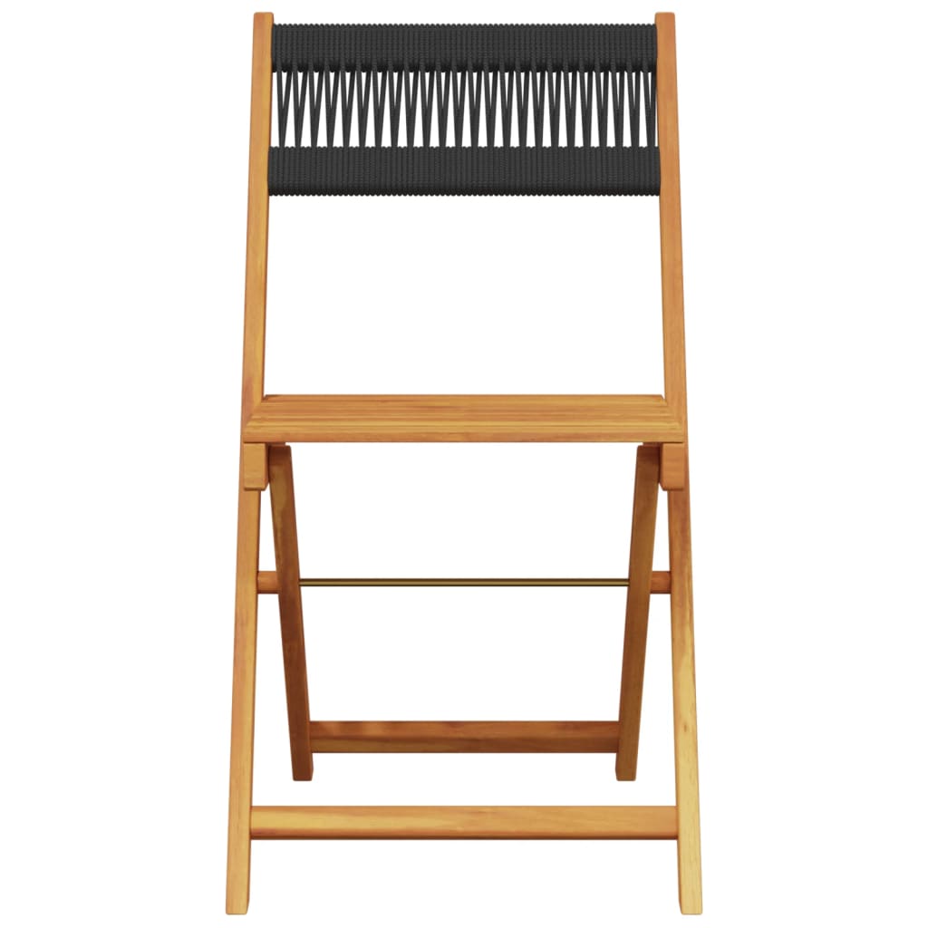 Folding Chairs 2 pcs Black Solid Wood Acacia and Rope