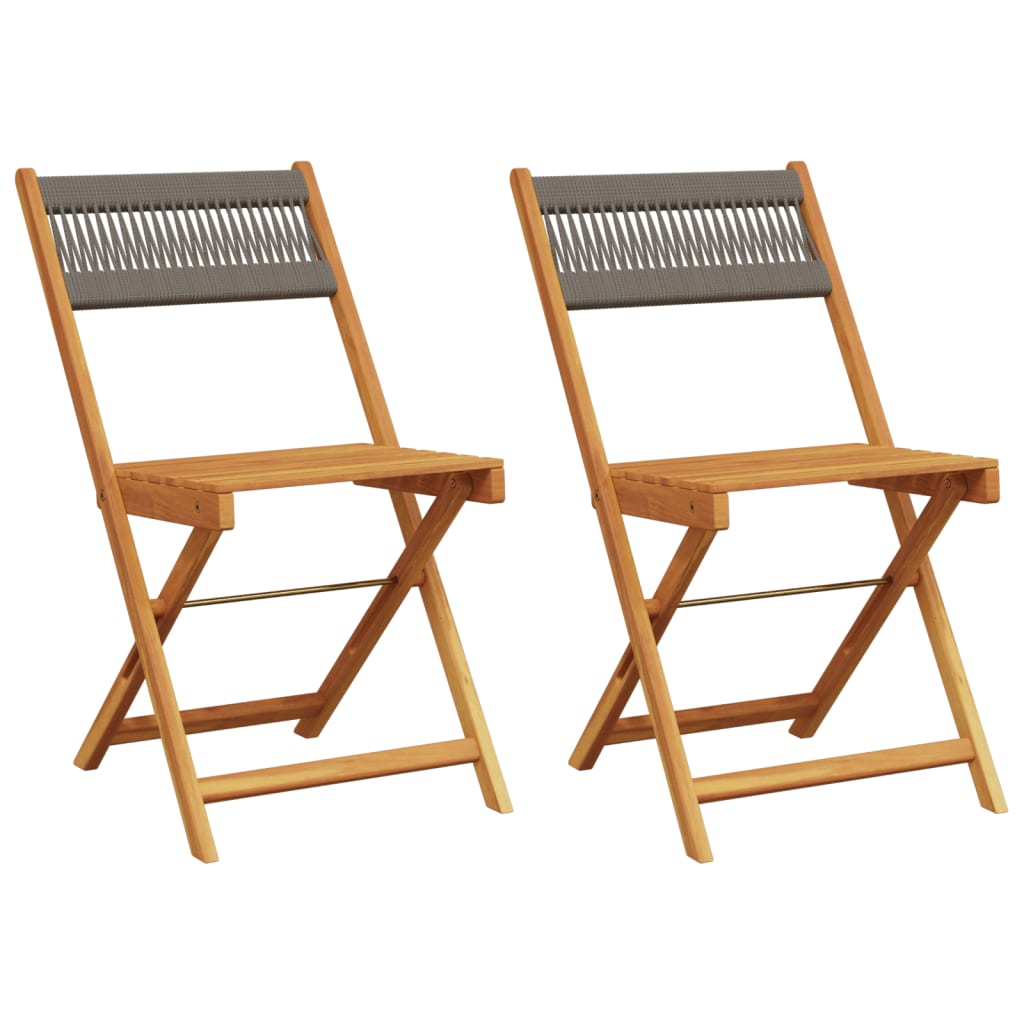 Folding Chairs 2 pcs Grey Solid Wood Acacia and Rope