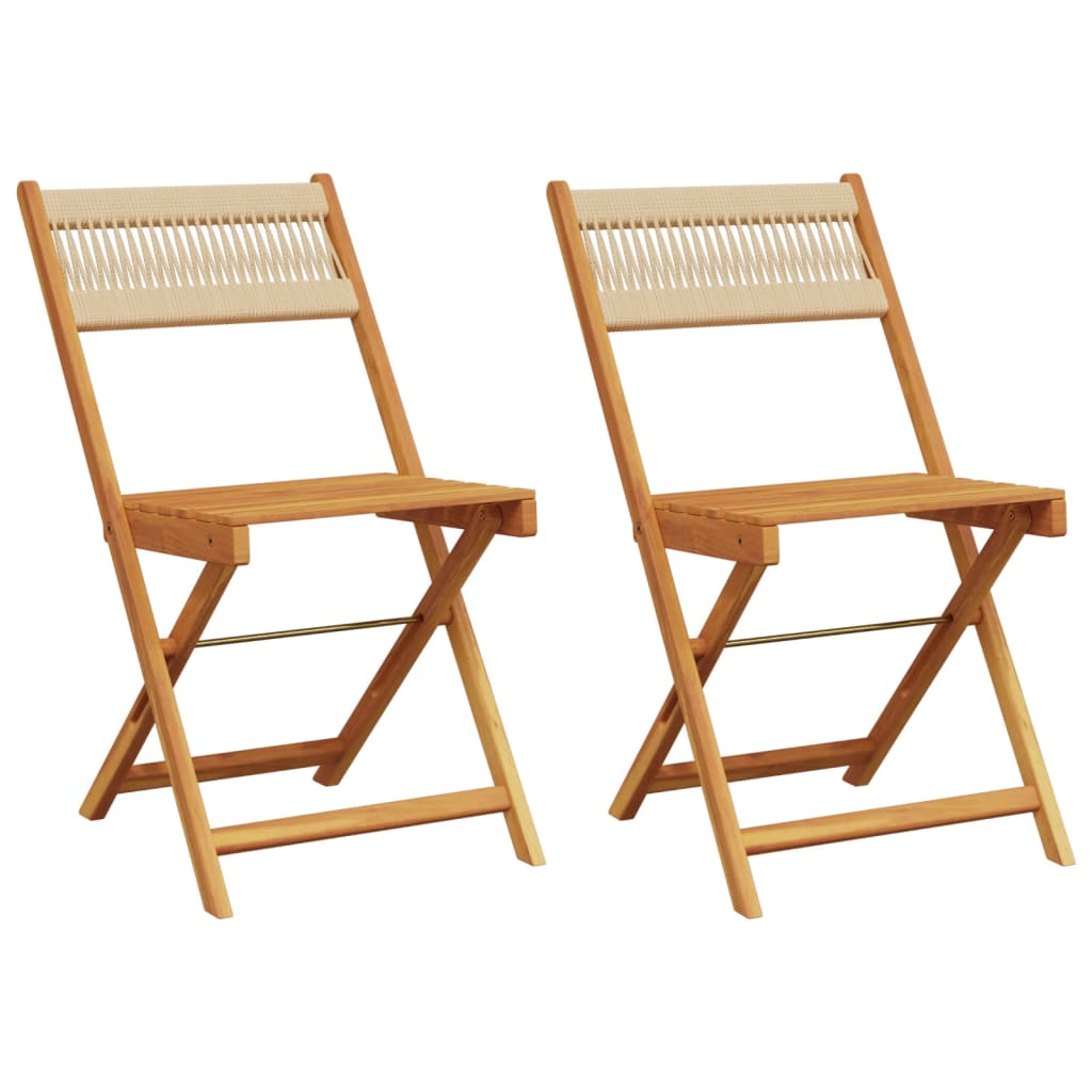 Folding Chairs 2 pcs Beige Solid Wood Acacia and Rope