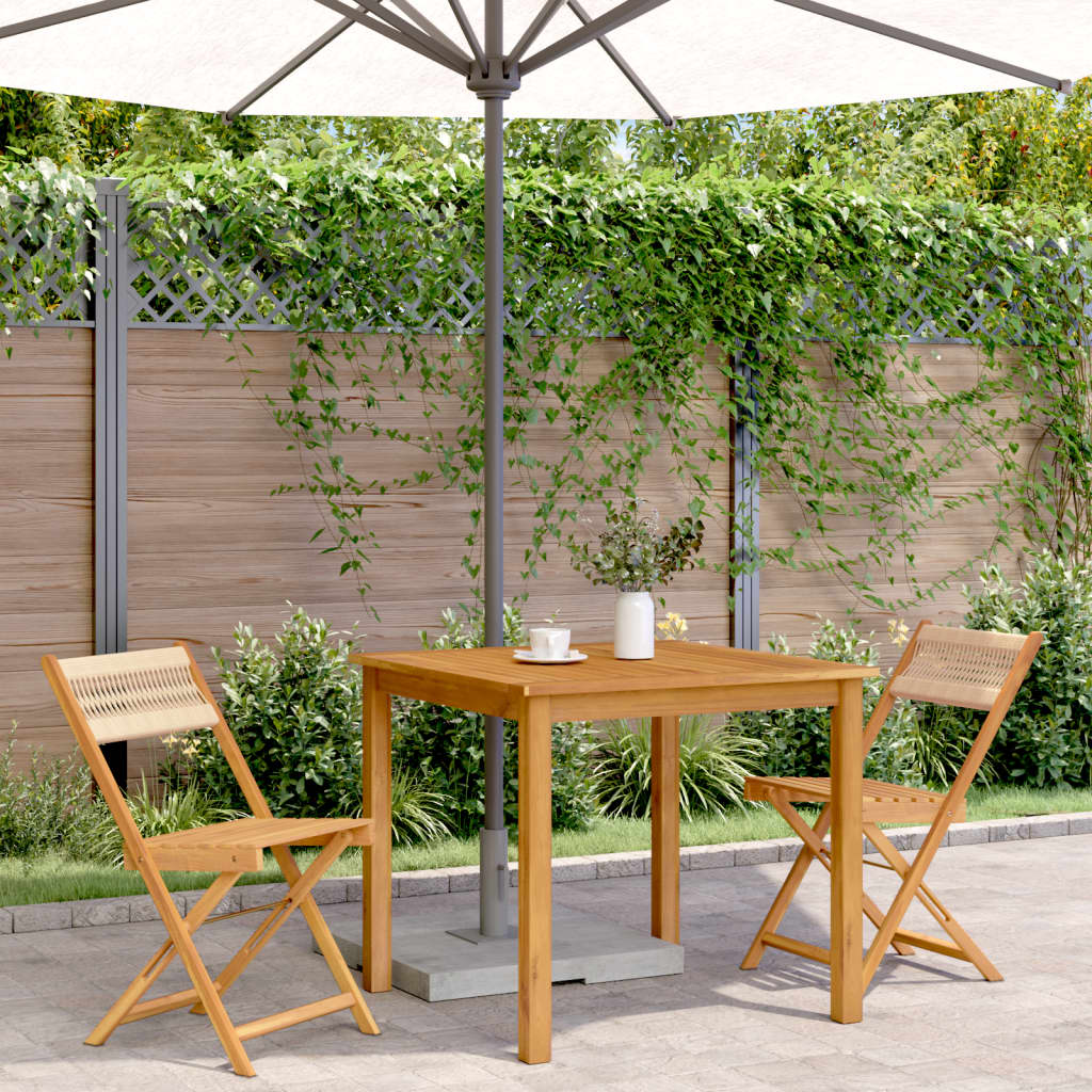 Folding Chairs 2 pcs Beige Solid Wood Acacia and Rope