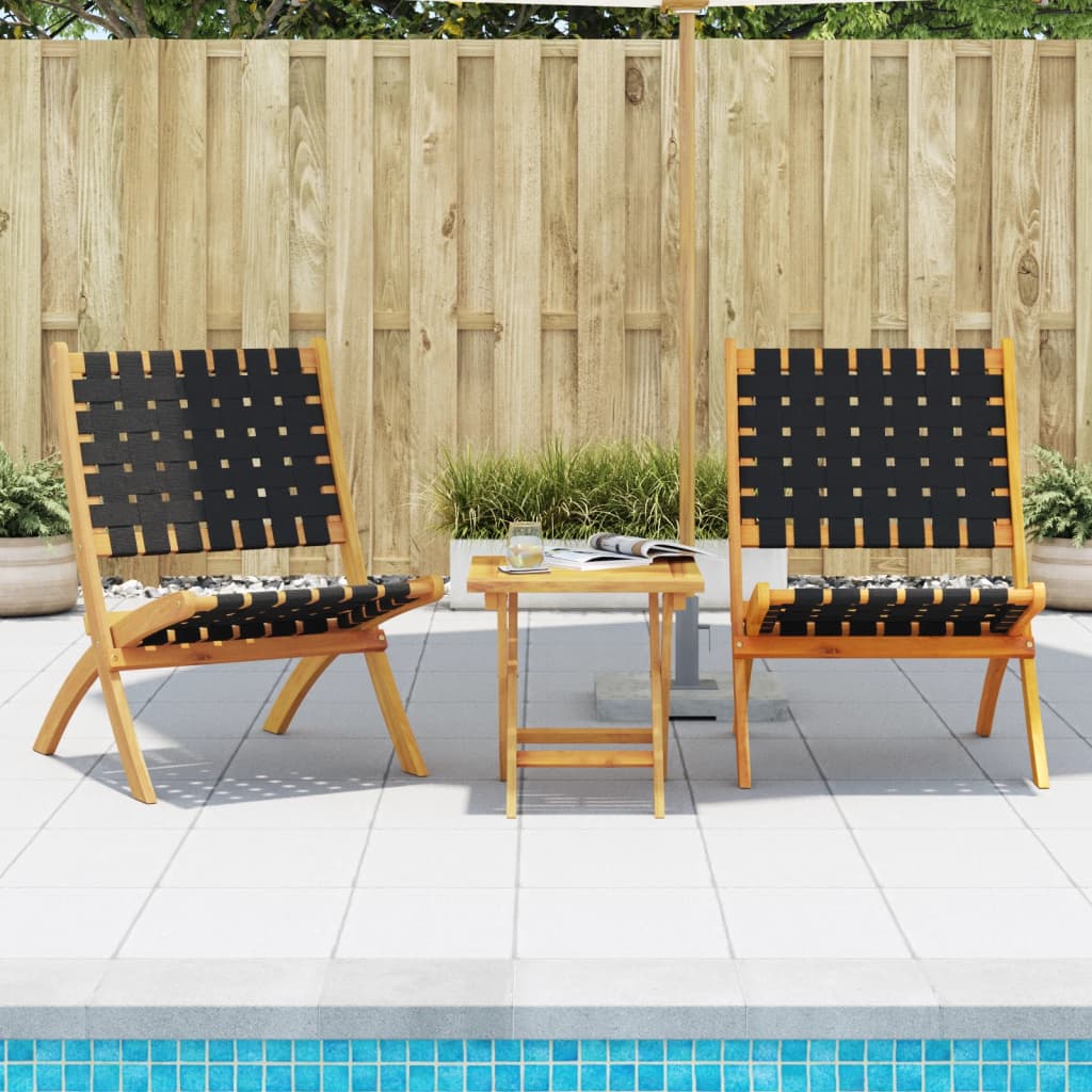 Folding Chairs 2 pcs Black Solid Wood Acacia and Fabric