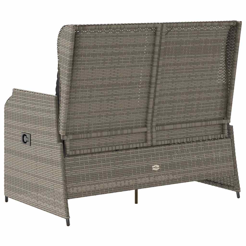 Reclining Garden Bench with Cushions Grey Poly Rattan
