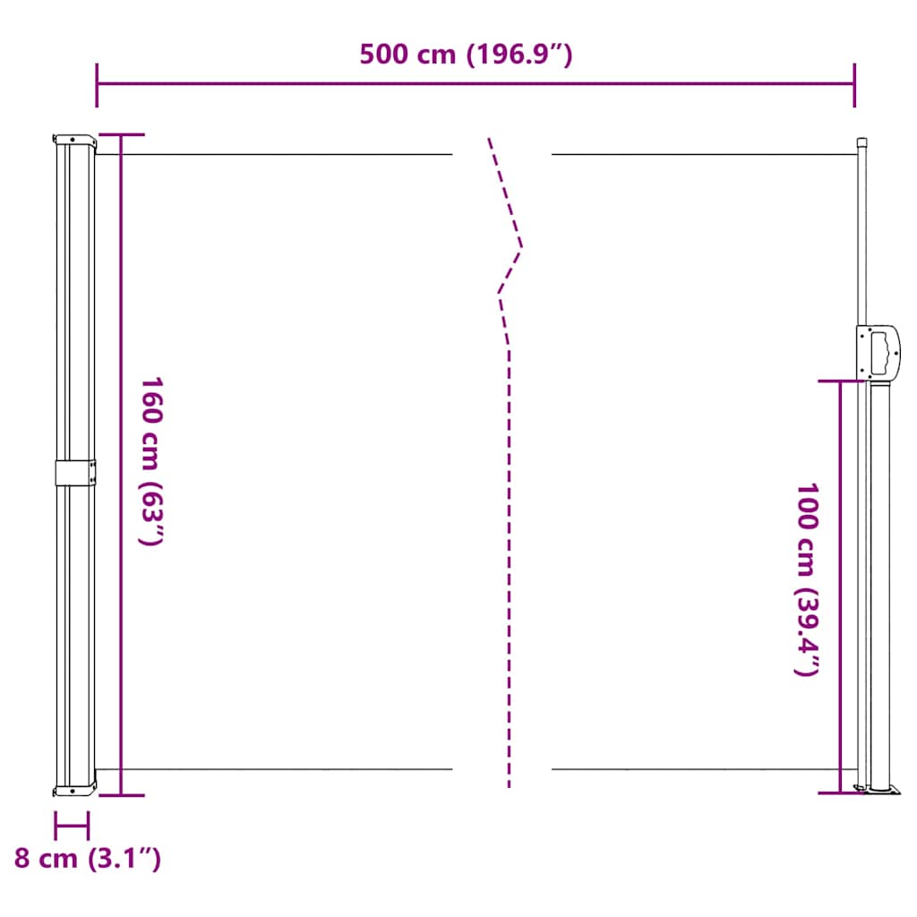 Retractable Side Awning Anthracite 160x500 cm
