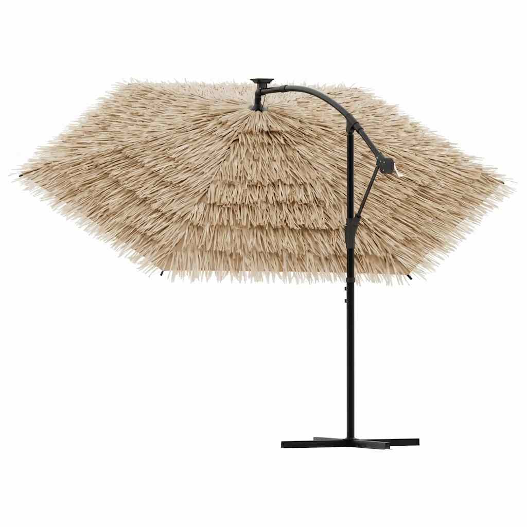 Garden Parasol with LEDs and Steel Pole Brown 269x269x235 cm