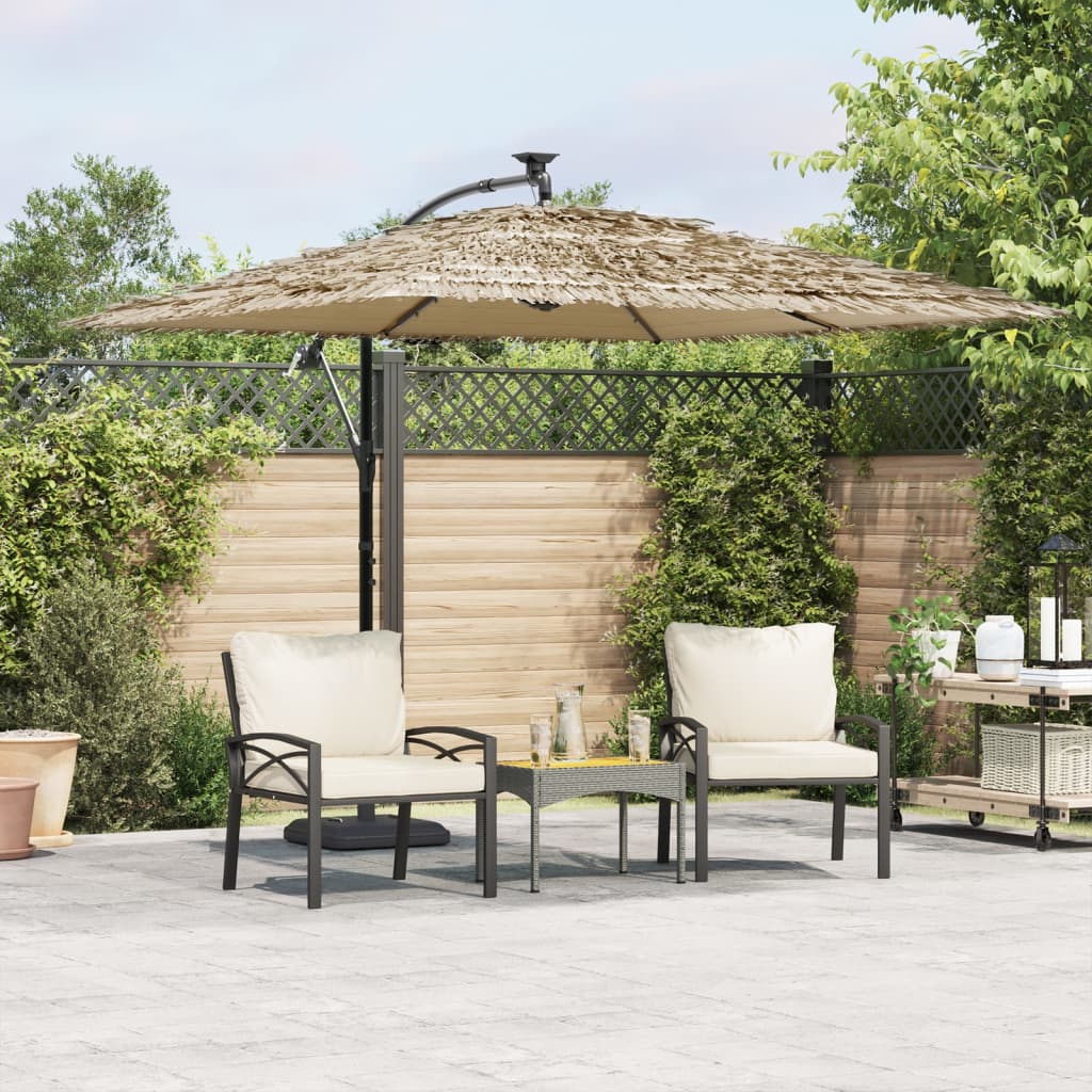 Garden Parasol with LEDs and Steel Pole Brown 269x269x235 cm