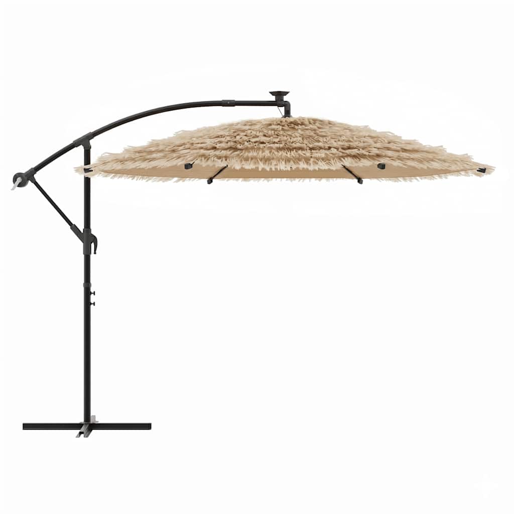 Garden Parasol with LEDs and Steel Pole Brown 290x290x238 cm