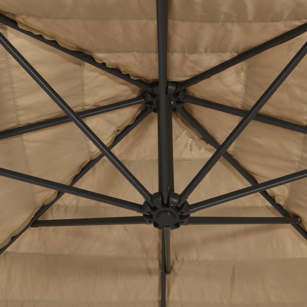 Garden Parasol with LEDs and Steel Pole Brown 290x290x238 cm