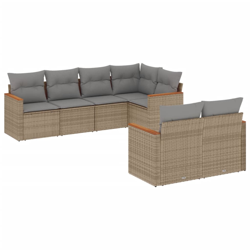 7 Piece Garden Sofa Set with Cushions Mix Beige Poly Rattan