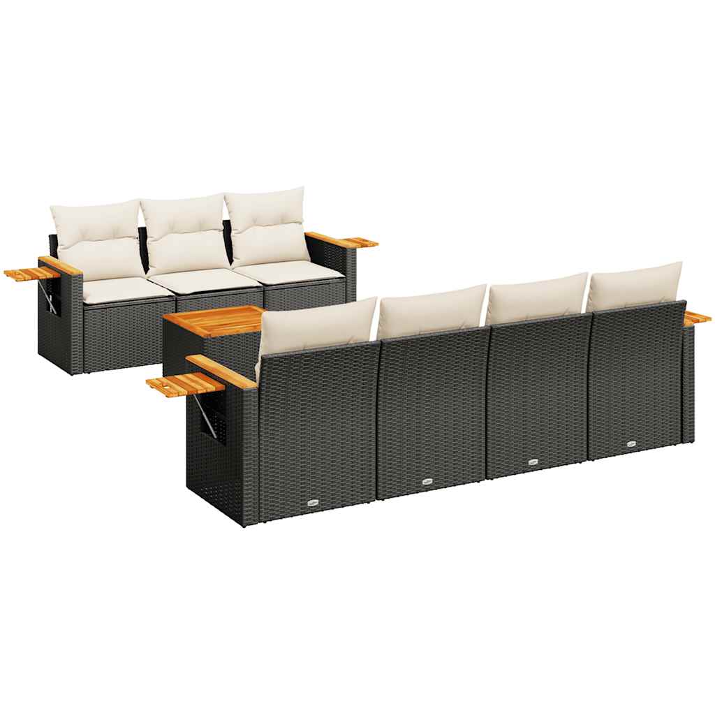 8 Piece Garden Sofa Set with Cushions Black Poly Rattan