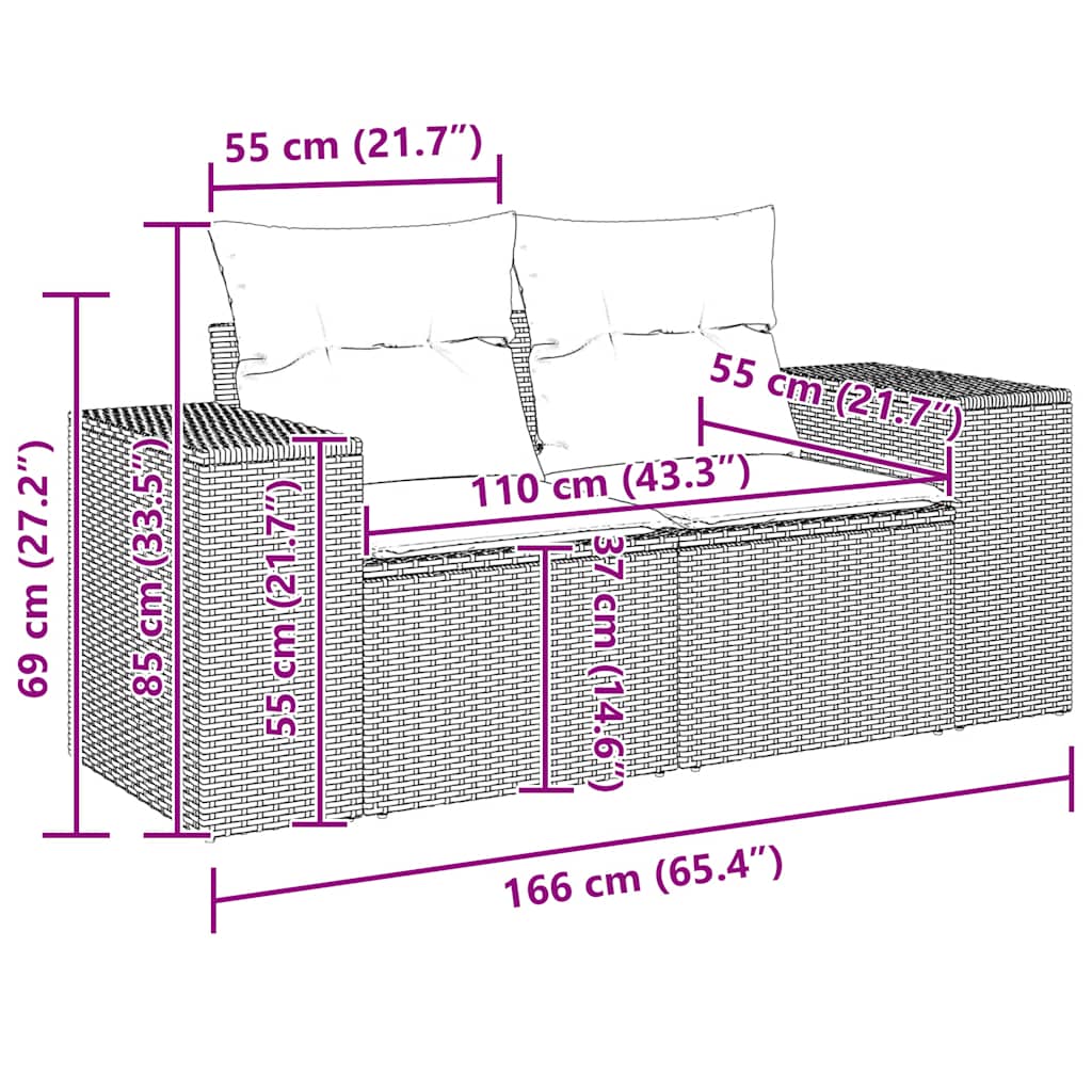 7 Piece Garden Sofa Set with Cushions Black Poly Rattan