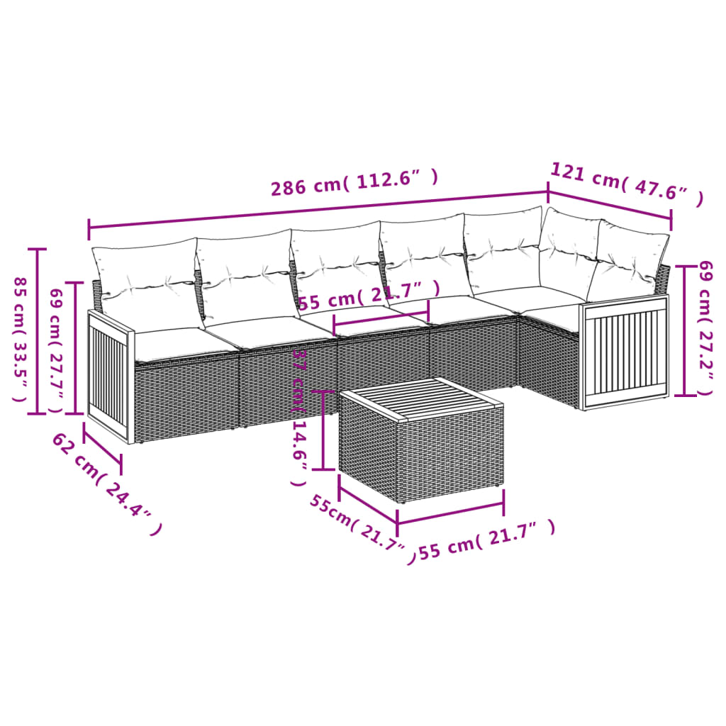 7 Piece Garden Sofa Set with Cushions Grey Poly Rattan