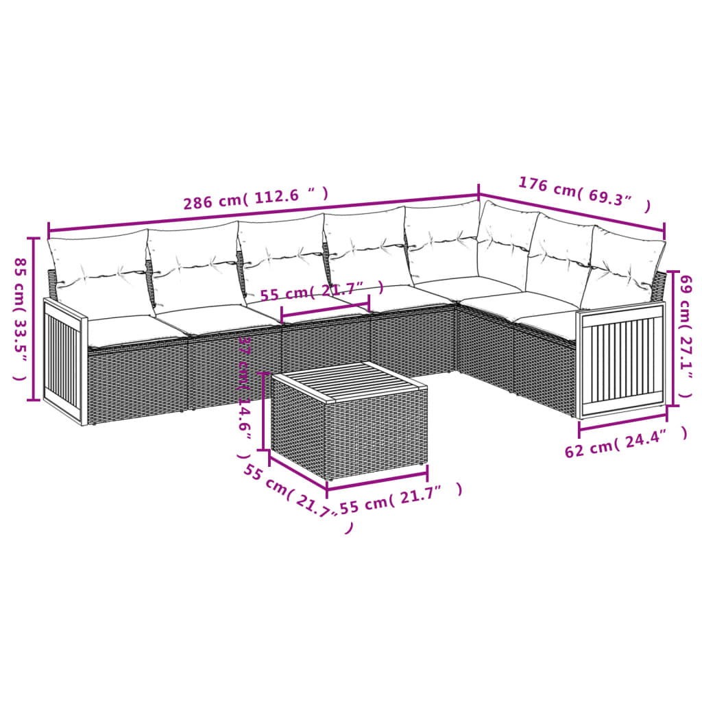 8 Piece Garden Sofa Set with Cushions Grey Poly Rattan
