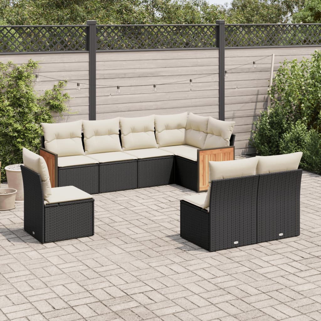8 Piece Garden Sofa Set with Cushions Black Poly Rattan