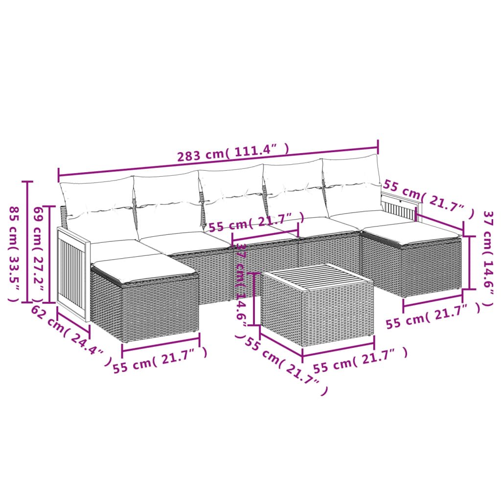 8 Piece Garden Sofa Set with Cushions Grey Poly Rattan