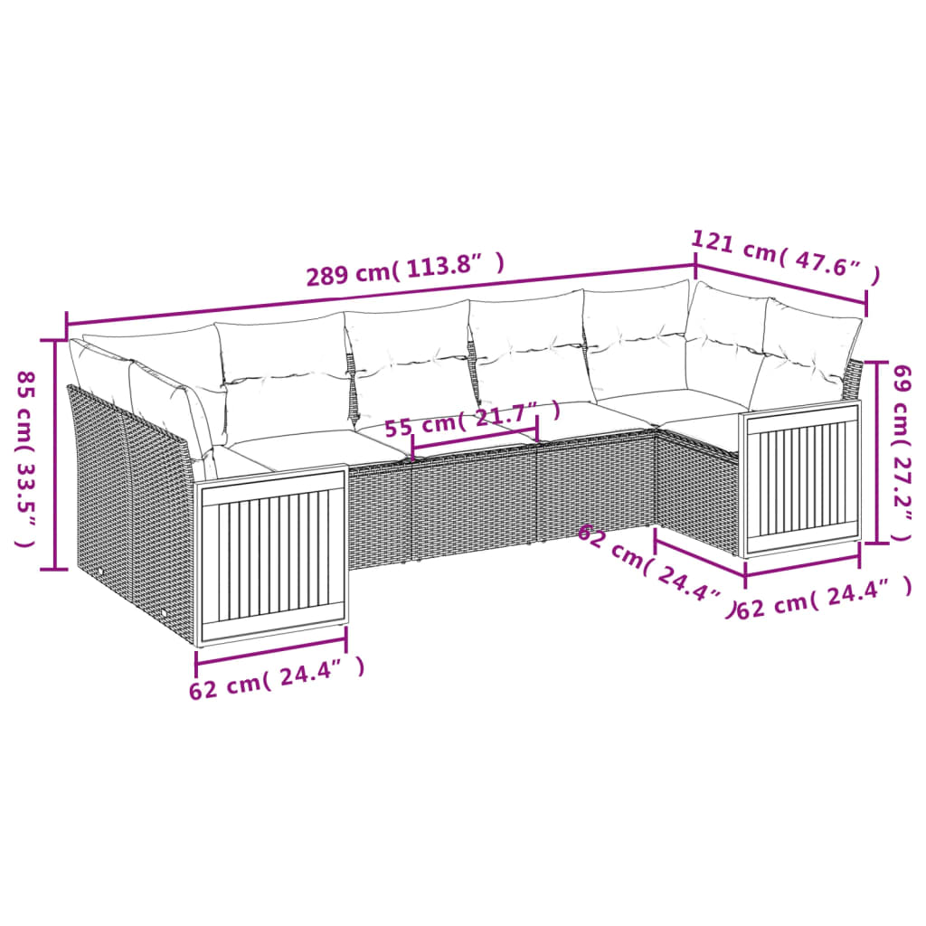 7 Piece Garden Sofa Set with Cushions Grey Poly Rattan