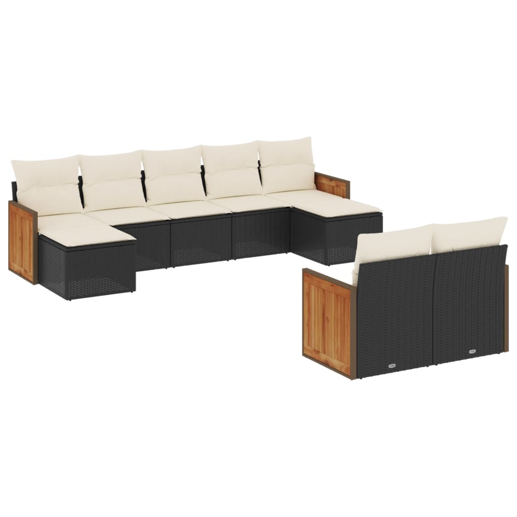 9 Piece Garden Sofa Set with Cushions Black Poly Rattan