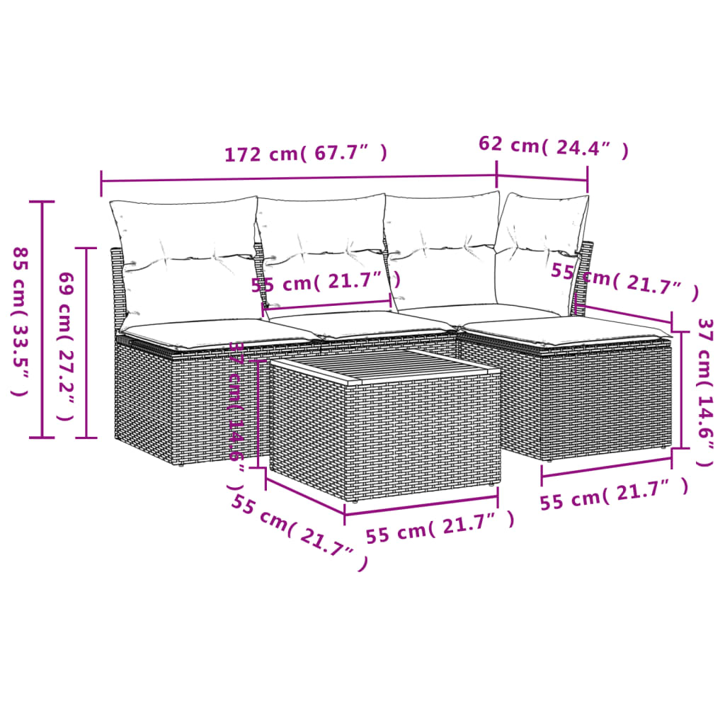 5 Piece Garden Sofa Set with Cushions Black Poly Rattan