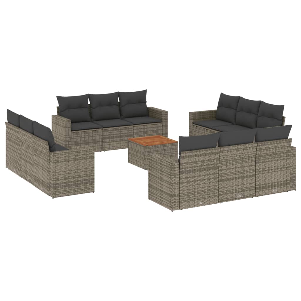 13 Piece Garden Sofa Set with Cushions Grey Poly Rattan