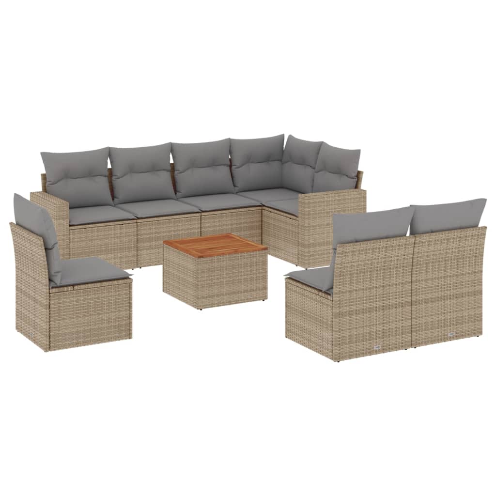9 Piece Garden Sofa Set with Cushions Beige Poly Rattan