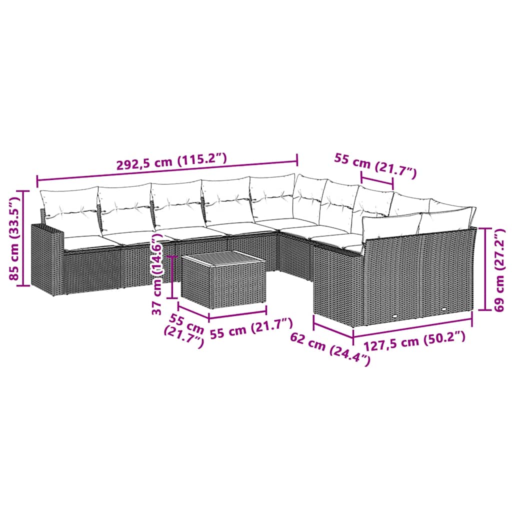 11 Piece Garden Sofa Set with Cushions Black Poly Rattan