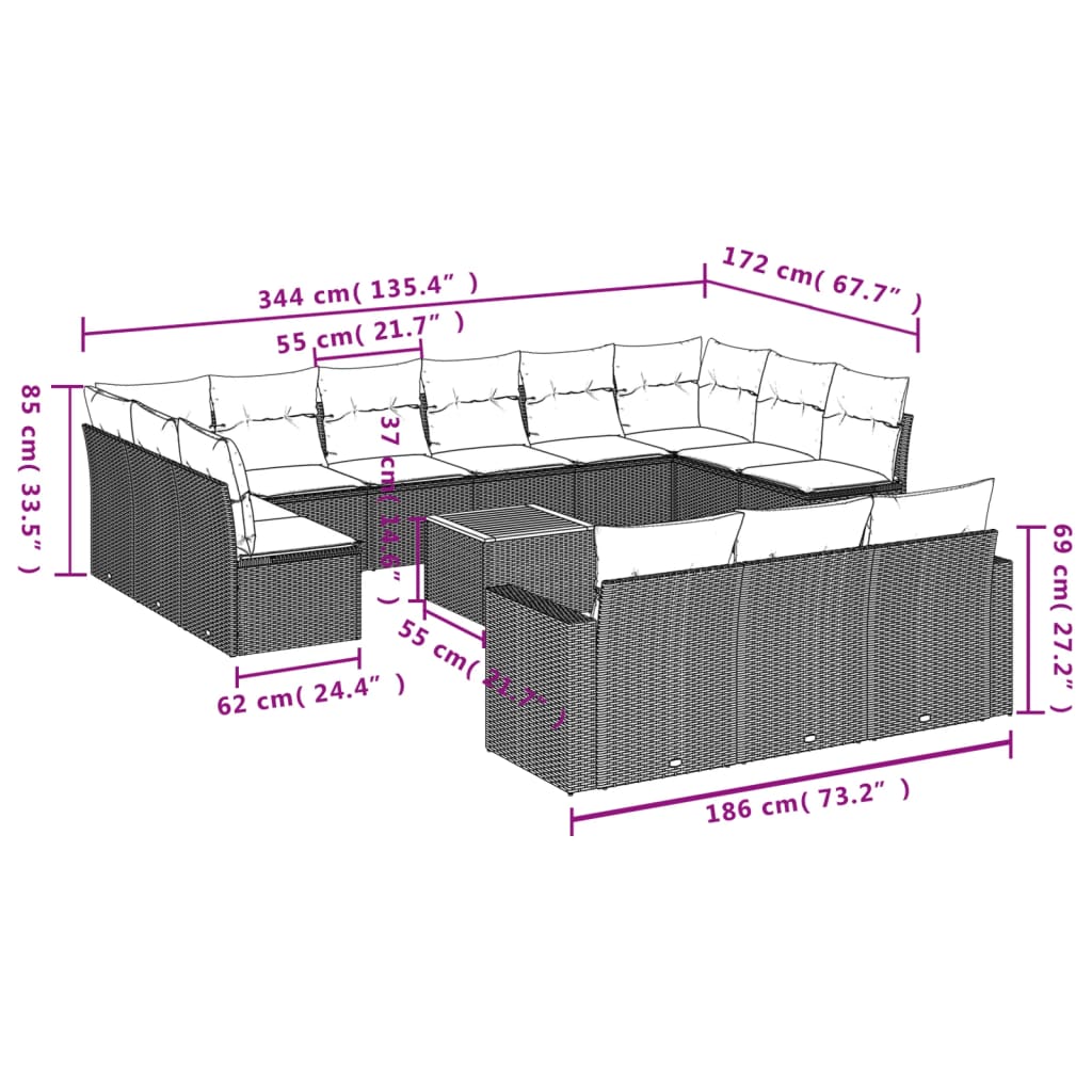 14 Piece Garden Sofa Set with Cushions Grey Poly Rattan