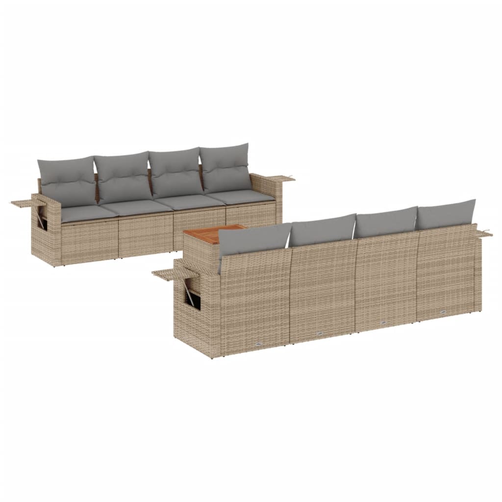 9 Piece Garden Sofa Set with Cushions Beige Poly Rattan