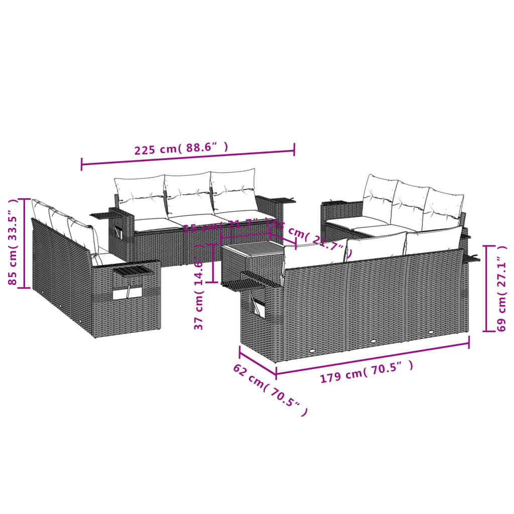 13 Piece Garden Sofa Set with Cushions Grey Poly Rattan
