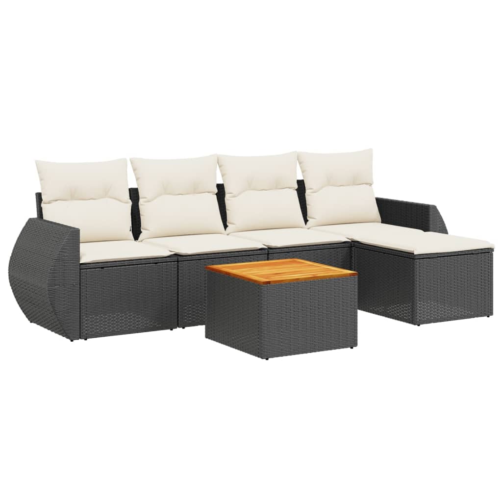 6 Piece Garden Sofa Set with Cushions Black Poly Rattan
