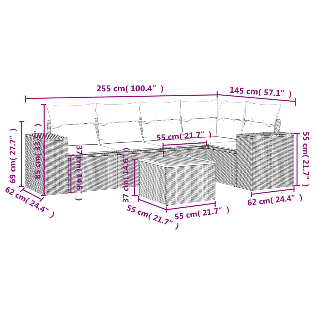 6 Piece Garden Sofa Set with Cushions Grey Poly Rattan