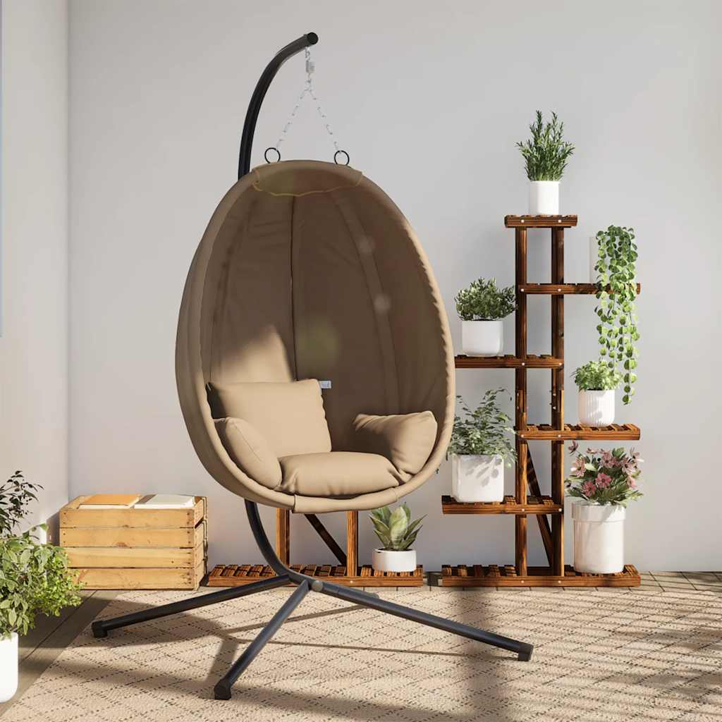 Hanging Egg Chair with Stand Taupe Fabric and Steel