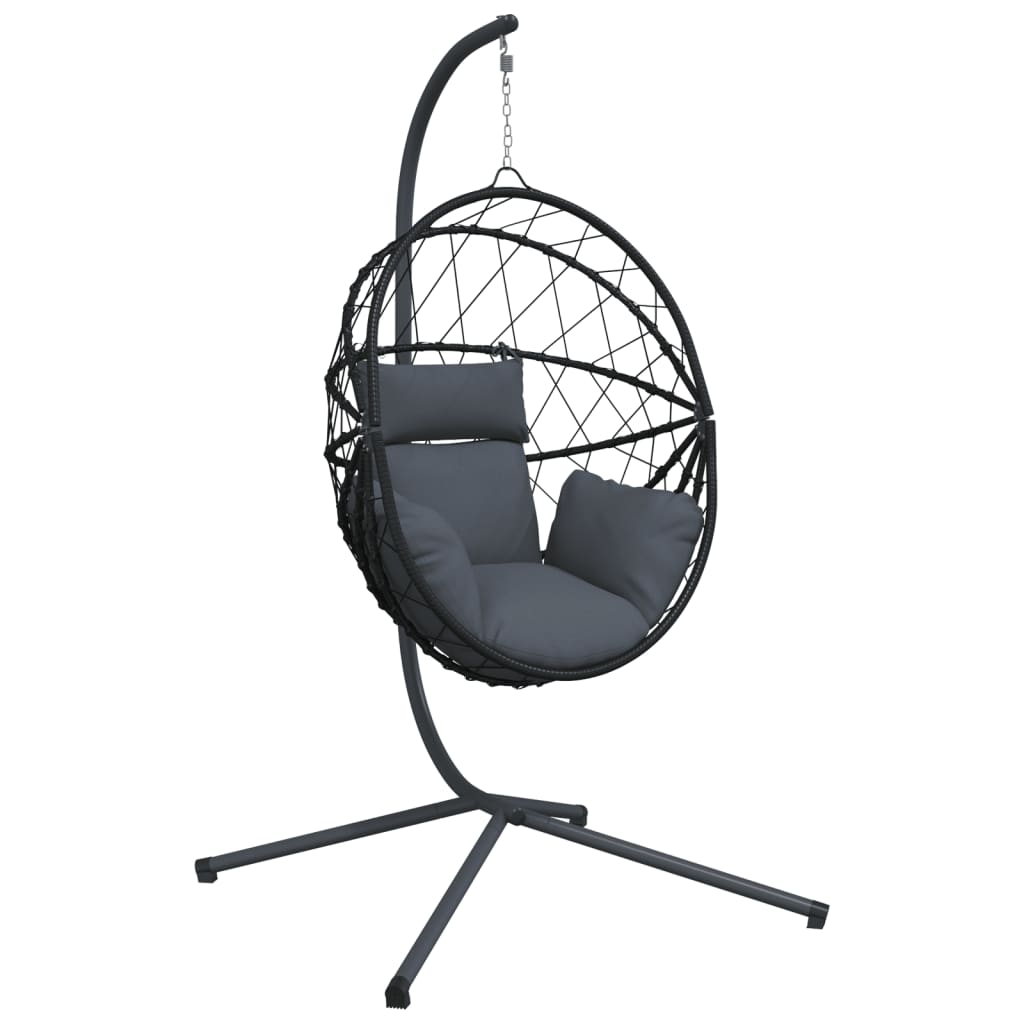 Hanging Egg Chair with Stand Anthracite Rattan and Steel