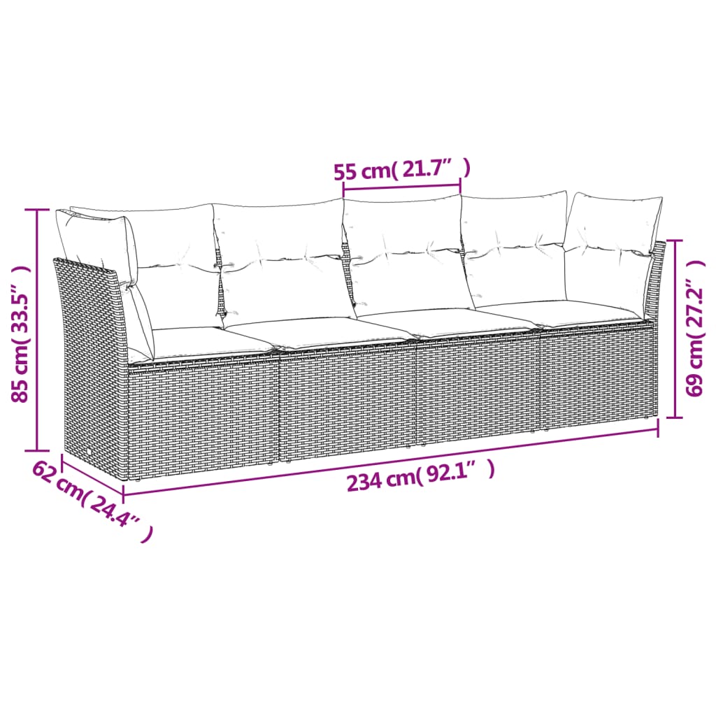 4 Piece Garden Sofa Set with Cushions Black Poly Rattan
